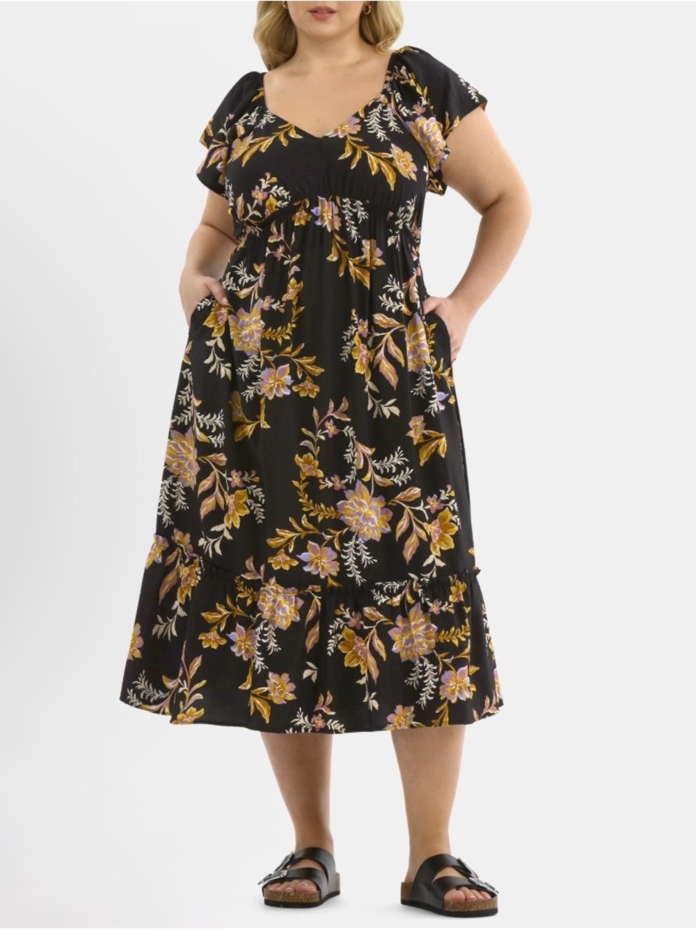 Black Floral Midi Dress